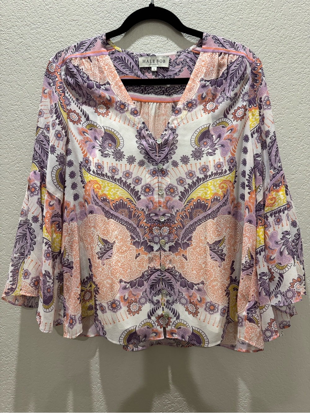 Hale Bob Multicolor Paisley Peasant Tunic - Pink, Purple, Yellow